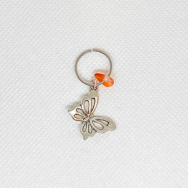 Custom Butterfly Beaid Charm - Hair Accessory with Orange Stone - Delicate Braid Charm
