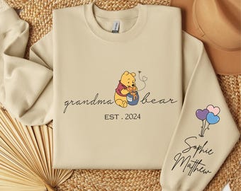 Custom Grandma Bear Sweatshirt, Grandma Est 2025 with Grandkids Name on Sleeve Sweatshirt, Custom Mama Bear Shirt, Gift For Mother's Day.