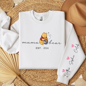 Custom Mama Bear Sweatshirt,Mama Est with Kids Name on Sleeve Sweatshirt, Personalized Mom Sweatshirt, Mothers Day Shirt.