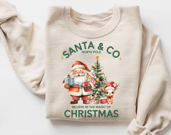 North Pole Santa and Co Sweatshirt, Christmas Sweater, Vintage Santa Christmas, North Pole Christmas Sweatshirt, Funny Christmas North Pole.