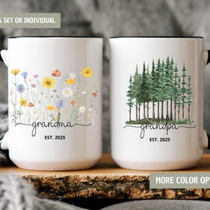 First Time Grandparents Mug Set, Personalized Pregnancy Announcement Gift, Est 2025, Custom Grandma and Grandpa Mugs, New Grandparents Gift.