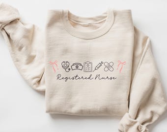 Registered Nurse Coquette Bow Sweatshirt, Nursing Student Sweatshirt, Nursing Bow Sweatshirt, CNA Sweatshirt, Registered Nurse Gifts