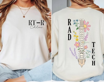 Personalized Rad Tech Shirt, Custom Rad Tech Floral Skeleton T-shirt, Radiology Skeleton Sweatshirt, X-ray Tech, Radiology Graduation Gifts.