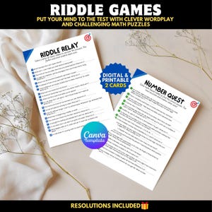 Raadsel trivia-spelkaarten, afdrukbare leuke activiteiten voor kantoor collega's feest, quiz voor kinderen, tieners en volwassenen, school en vrije tijd werkspel