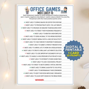 Kantoorfeest meest waarschijnlijk tot Happy Hour leuk afdrukbaar spel, teambuildingactiviteit, Work Party Icebreaker-kaart, waardering personeel downloaden