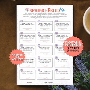 Briga de família com tema de primavera, Jogo de festa Jeopardy de Páscoa, Perguntas e respostas para imprimir, Reunião de amigos na primavera, Download instantâneo