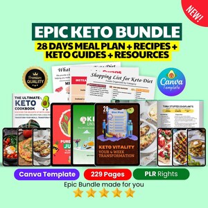 Keto Speiseplan, Abnehmplaner, Rezepte, personalisiertes Kochbuch, Ebook Vorlage Canva, MRR & PLR Digitale Produkte, Master Ressell Rechte