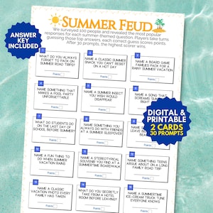 Zomervriendelijk vetespel, zomervakantie nacht familievete, zomerschermvrije activiteit, afdrukbaar strandfeest buiten gevaar trivia