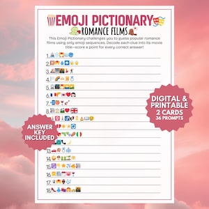 Emoji Film Titel Entschlüsseln, modernes Brautspiel, Valentinstag druckbares Quiz, minimalistisches Hochzeit Spaß Film erraten, schöne Designkarte