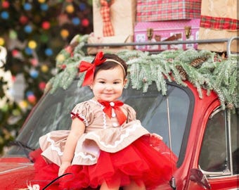 Lebkuchen Mädchen Couture Weihnachtskleid mit Tutu Rock für Festzug und Geburtstagsfotoshootings