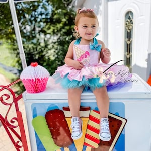 1st birthday ice cream girl Outfit, ice cream romper, 1st birthday baby girl outfit, sweet one birthday outfit, two sweet birthday outfit