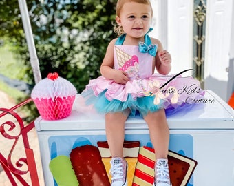 1st birthday ice cream girl Outfit, ice cream romper, 1st birthday baby girl outfit, sweet one birthday outfit, two sweet birthday outfit