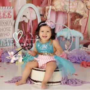 Pink and Turquoise Circus Romper for Girls, Circus Tutu Romper, Circus Tutu Costume, toddler red Circus Costume , Vintage Carnival Tutu Romp