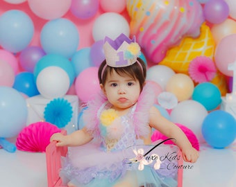 Pastel Ice Cream Cone Whimsical Birthday Romper, Candy land baby outfit, Ice Cream dress, donut outfit, ice cream romper, candyland romper