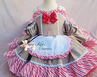 GingerBread Girl Couture Dress, gingerbread christmas dress, christmas pageant dress, christmas dress toddler, girls gingerbread dress