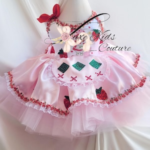 Strawberry Girl Couture Dress, starwberry birthday dress, strawberry cake smash outfit, berry first birthday, strawberry pageant dress