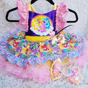 Bears Birthday Couture Romper, bears birthday outfit, gummy bears dress, rainbow bears smash cake outfit, bears pageant dress, bears tutu