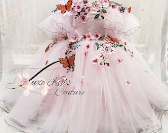 Monarch Butterfly Couture Gown, Blush Flower Girl Dress