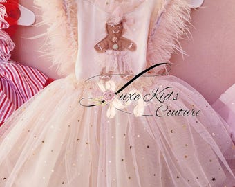 Gingerbread Ballerina cookie whimsical romper, christmas photoshoot dress, Christmas Dress, Christmas Tutu, toddler girl christmas romper