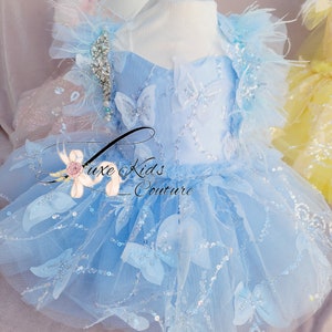 Light Blue Butterfly Couture Romper, Feather & Tulle Sleeves