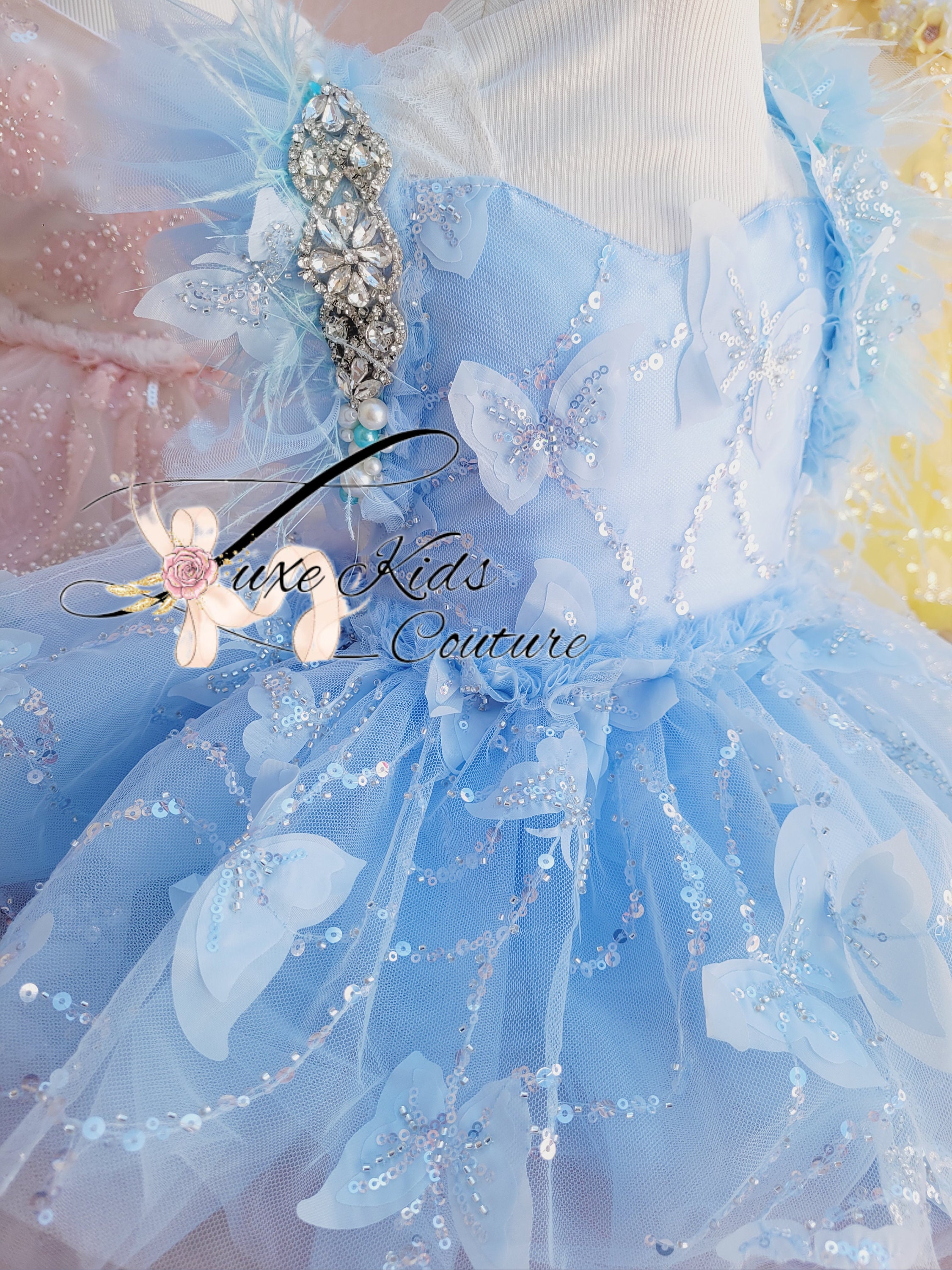 butterfly blue dress Satin Butterfly Prom Dress With Lace Up Back main image 0