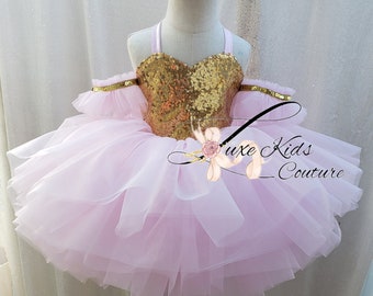 Pink and Gold Fairy Couture Dress, Butterfly birthday dress, pink birtjday dresses, pink and gold pageant dress, Toddler pink tutu dress