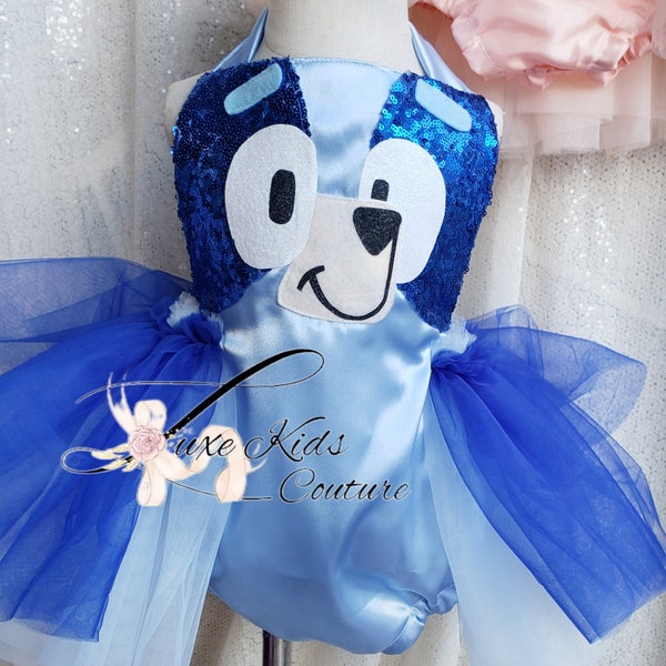 Blue Pup Birthday Tutu Romper, traje de bebé Blue Dog, vestido de cumpleaños de Blue Pup, traje de primer cumpleaños de perro azul, vestido de tutú de perro azul