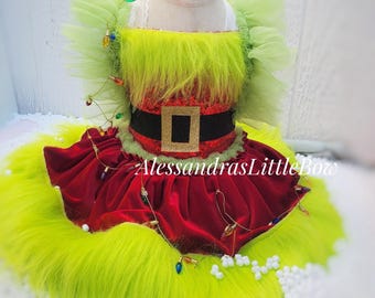 Stolen Christmas whimsical Romper, the mean one outfit, santa claus christmas dress, santa outfit, Christmas Dress, Christmas Tutu