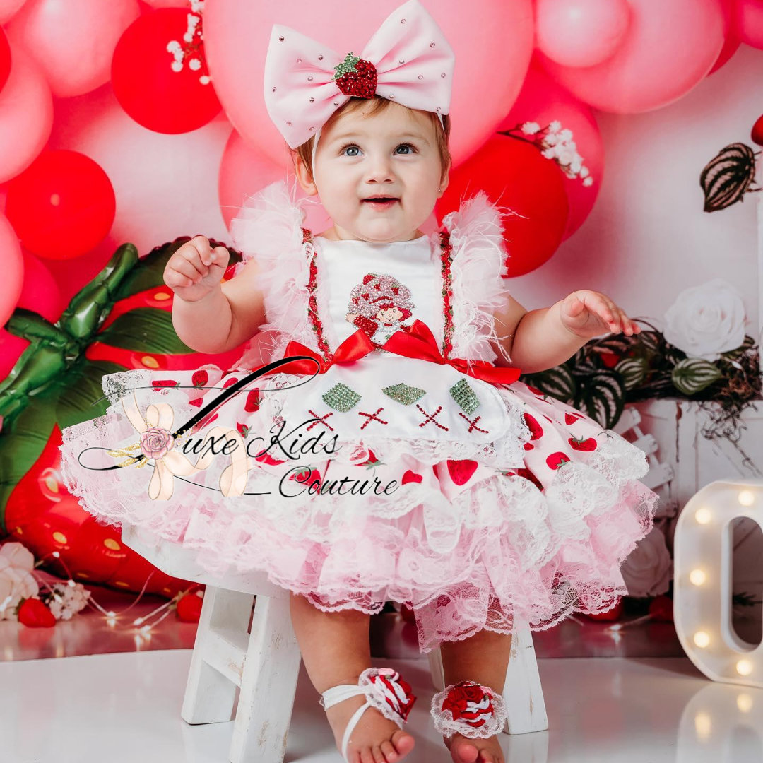 Strawberry Vintage Couture Dress, First Birthday Outfit, Berry 1st Birthday  Pageant - Etsy