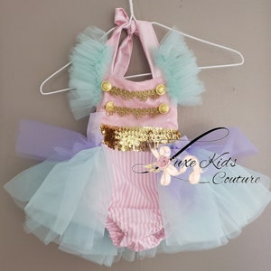 Pastel Circus Inspired Romper for Girls, Circus Tutu Romper, Circus Tutu Costume, ring leader costume, Vintage Carnival Tutu Romper