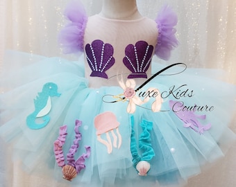 Vestido de alta costura bajo el mar, vestido de fiesta de cumpleaños de sirena, disfraz de sirenita Ariel, disfraz de Halloween de sirena, vestido de sirena