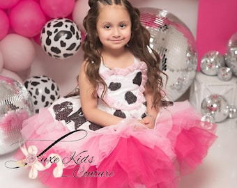 Disco Cowgirl Couture dress, baby girl cowgirl dress, cowgirl birthday dress, pink cowgirl dress