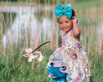 Mermaid Cove Couture Dress with Teal skirt, Mermaid birthday dress, the little mermaid dress