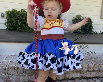 Cowgirl Inspired Couture Dress, Western Birthday Dress, Handmade Boutique Party Dress, Luxury Girls Halloween Costume, Rodeo Birthday Outfit