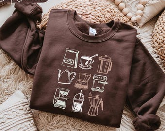 Coffee Lover Sweatshirt, Barista Gift, Espresso Brewing Methods Crewneck