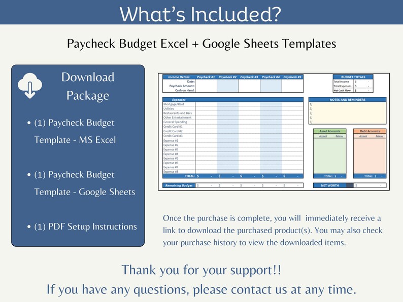 Paycheck Budget Planner Template - Excel Google Sheets Weekly Bi-weekly ...