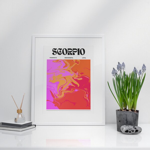 Scorpio poster, zodiac art, Astrology,star sign art, horoscope poster, Scorpio astrology print, Scorpio symbol, Scorpio traits, Scorpio gift