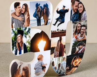 Number with Photos, Photo Collage, Birthday Gift, Photo Gift, Photo letter, Personalized gift, Birthday Party table decor, Anniversary party