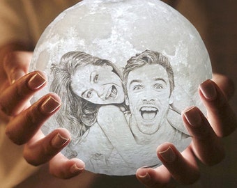 Personalized Photo Moon Lamp: 3D Lunar Night Light, Couples Gift