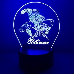 Personalized Spiderman Night Light: 3D Engraved Acrylic, 16 Colors