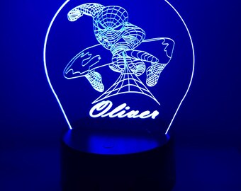 Personalized Spiderman Night Light: 3D Engraved Acrylic, 16 Colors