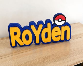 Customizable Pokémon Name Sign, 3D Printed PLA, Kids Room Decor
