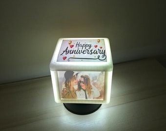 Personalized Rotating Photo Night Lamp, Custom Anniversary Gift, Memory Box