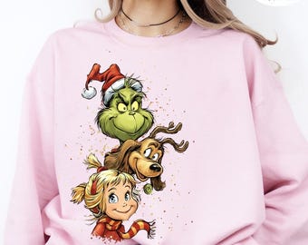 Grinch Christmas Crewneck Sweatshirt, Max and Cindy Lou Who Holiday Tee