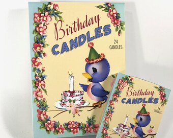 DIGITAL Vintage 1950s Blue Bird Birthday Candles Box Craft File Printable INSTANT DOWNLOAD
