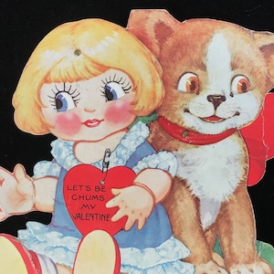 Vintage 1930s Valentines Day Mechanical Girl Dog Greeting LARGE Card UNUSED