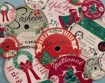 DIGITAL Vintage 50s-60s Assortment Vintage Christmas Ribbon Tops Tags Labels INSTANT DOWNLOAD