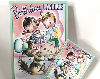 DIGITAL Vintage 1950s Children/Kitten Birthday Candles Box Craft File Printable INSTANT DOWNLOAD