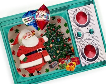 DIGITAL Vintage Christmas Santa Retro TV Mid Century Craft File Printable INSTANT Download