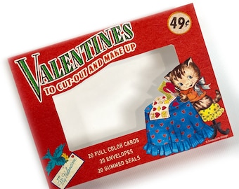 DIGITAL Vintage Valentine's Day Kitty Cat Cards Box Craft File Printable INSTANT DOWNLOAD